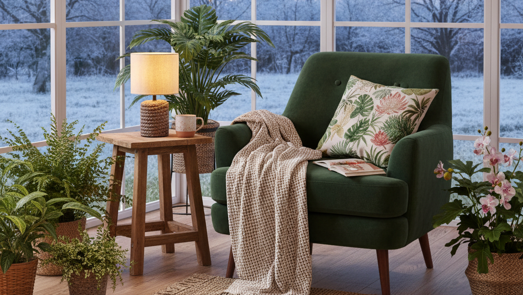 Tischleuchte im Wintergarten