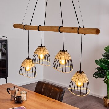 SHALO Pendant Light Dark wood, black, 4-light sources