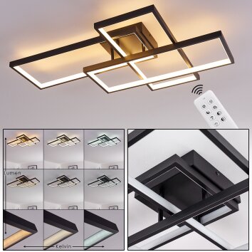 GHANA Ceiling Light LED black, 3-light sources, Remote control, Colour changer