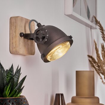 HERFORD Wall Light brown, Dark wood, black, 1-light source