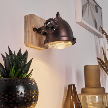 HERFORD Wall Light Light wood, copper, 1-light source