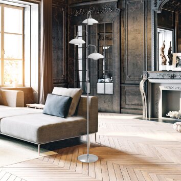 Steinhauer TALLERKEN Floor Lamp LED stainless steel, white, 3-light sources