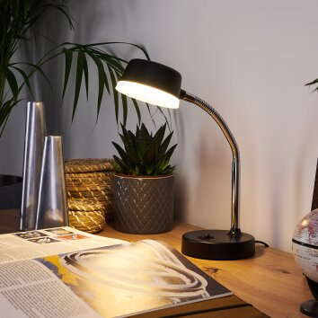 PINEDA Table lamp LED chrome, black, 1-light source