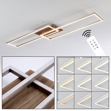 CHEKA Ceiling Light LED brown, matt nickel, 2-light sources, Remote control