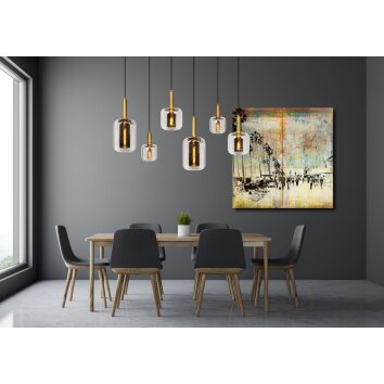 Lucide JOANET Pendant Light gold, brass, black, 6-light sources