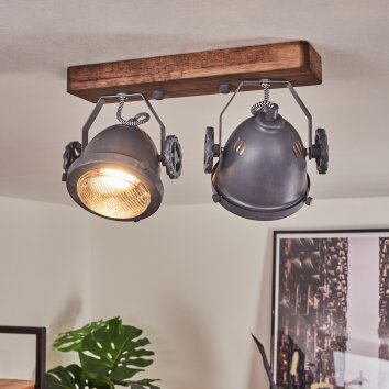 Herford Ceiling Light grey, Dark wood, 2-light sources