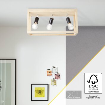 Brilliant Nerea Ceiling Light Light wood, black, 3-light sources