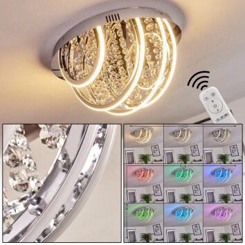 Toirano Ceiling Light LED chrome, Glittering, silver, white, 2-light sources, Remote control, Colour changer