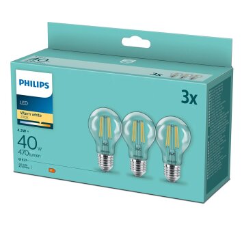 Philips 3x Set LED E27 4,3 Watt 2700 Kelvin 470 Lumen