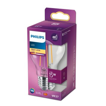 Philips LED E27 1,5 Watt 2700 Kelvin 150 Lumen transparent, clear, 1-light source