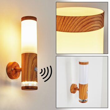 Tenvik Outdoor Wall Light LED brown, Wood like finish, 2-light sources, Motion sensor