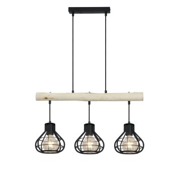 Globo CLASTRA Pendant Light Light wood, black, 3-light sources