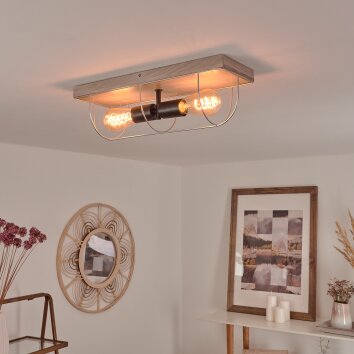 HODNE Ceiling Light grey, Ecru, black, 2-light sources