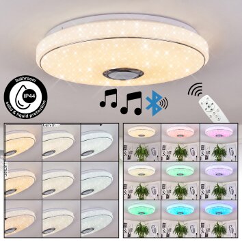 CHAM Ceiling Light LED chrome, white, 2-light sources, Remote control, Colour changer