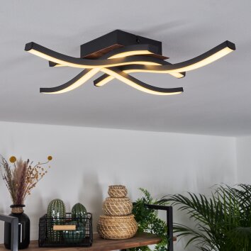 ODDA Ceiling Light LED Wood like finish, black, 4-light sources