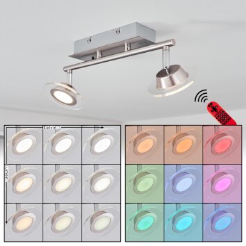 Marsen Ceiling Light LED matt nickel, 2-light sources, Remote control, Colour changer