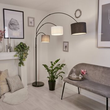 RENFREW Floor Lamp black, 3-light sources, Fabric shade