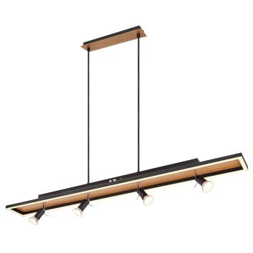 Globo IDA Pendant Light LED Wood like finish, black, 5-light sources