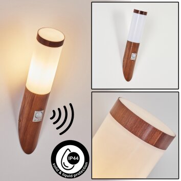 GABORONE Outdoor Wall Light brown, Wood like finish, 1-light source, Motion sensor