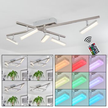 VEHKALA Ceiling Light LED chrome, matt nickel, 5-light sources, Remote control, Colour changer