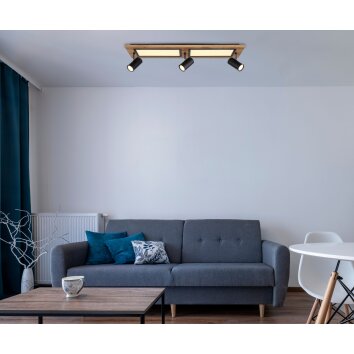 Globo ULLA Ceiling Light Wood like finish, black, 4-light sources