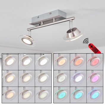 MARSEN Ceiling Light LED chrome, matt nickel, 2-light sources, Remote control, Colour changer