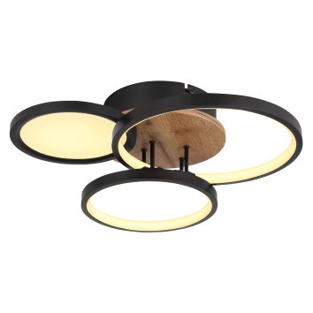 Globo SID Ceiling Light LED Wood like finish, black, white, 1-light source