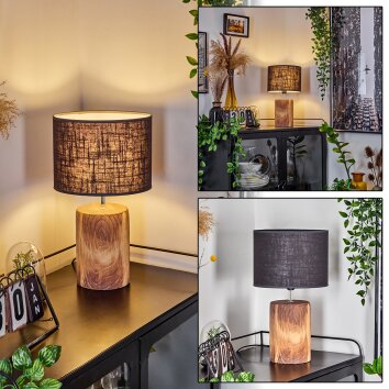 KORHOLA Table lamp brown, chrome, Wood like finish, 1-light source