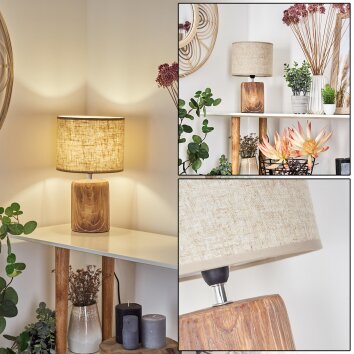 KORHOLA Table lamp brown, chrome, Wood like finish, 1-light source