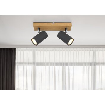Globo ROBBY Ceiling Light Wood like finish, black, 2-light sources