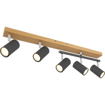 Globo ROBBY Ceiling Light Wood like finish, black, 5-light sources