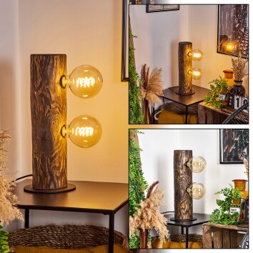 CANEDO Table lamp Dark wood, black, 2-light sources