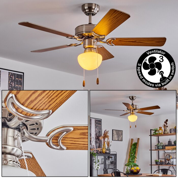 APIAO ceiling fan brown, Wood like finish, silver, 1-light source