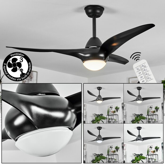 MALLOA ceiling fan LED black, 1-light source, Remote control