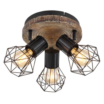 Gobo PRISKA Ceiling Light Wood like finish, black, 3-light sources
