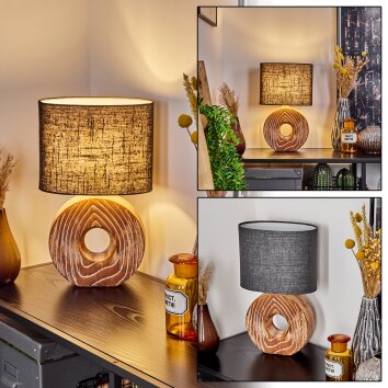 Francillon Table lamp brown, chrome, Wood like finish, 1-light source