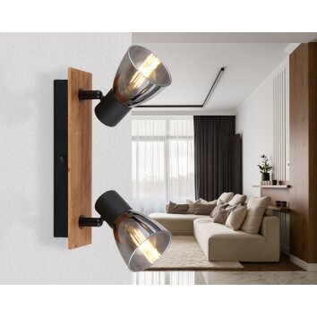 Globo CLAUDE Wall Light Dark wood, black, 2-light sources