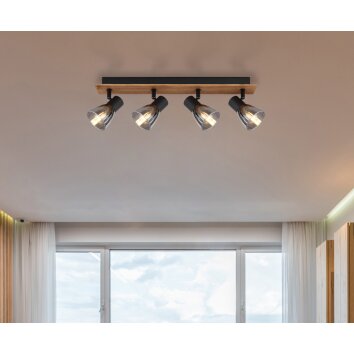 Globo CLAUDE Ceiling Light Dark wood, black, 4-light sources