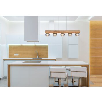 Globo MOITAS Pendant Light Wood like finish, black, 5-light sources