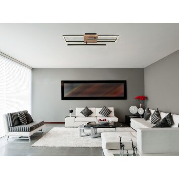 Globo KENDRA Ceiling Light LED Light wood, Wood like finish, black, 1-light source