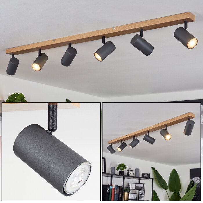 Javel Ceiling Light brown, grey, Wood like finish, 6-light sources