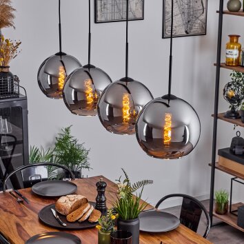 Koyoto  Pendant Light glass 25 cm chrome, Smoke-coloured, 4-light sources