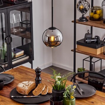 Koyoto  Pendant Light glass 15 cm chrome, Smoke-coloured, 1-light source