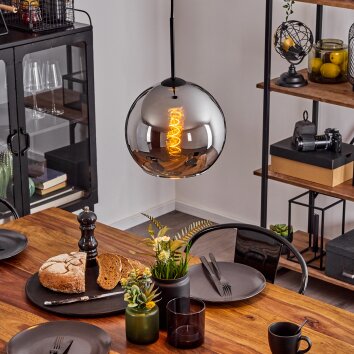 Koyoto  Pendant Light glass 25 cm chrome, Smoke-coloured, 1-light source