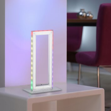 Leuchten-Direkt FELIX60 Table lamp LED brushed steel, 2-light sources, Remote control, Colour changer