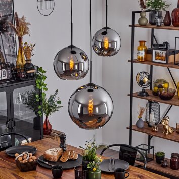 Koyoto  Pendant Light glass 20 cm, 25 cm, 30cm chrome, Smoke-coloured, 3-light sources