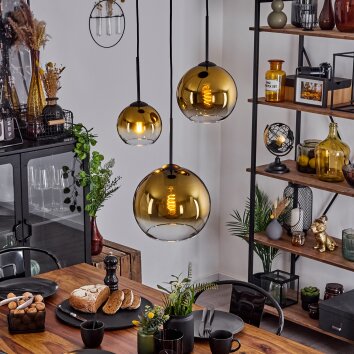 Koyoto  Pendant Light glass 15 cm, 20 cm, 25 cm gold, clear, 3-light sources