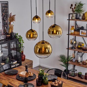 Koyoto  Pendant Light glass 15 cm, 20 cm, 25 cm, 30cm gold, clear, 5-light sources