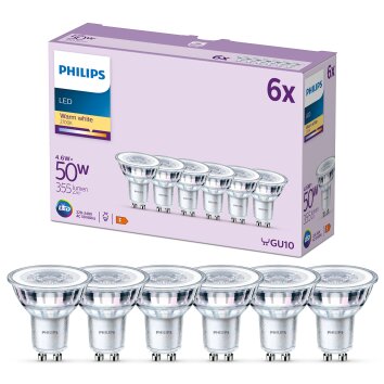Philips Classic Set of 6 LED GU10 4.6 Watt 2700 Kelvin 355 Lumen