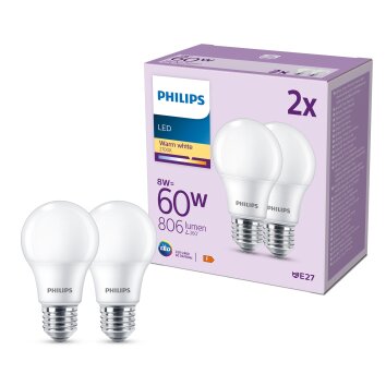 Philips Classic Set of 2 LED E27 8 Watt 2700 Kelvin 806 Lumen